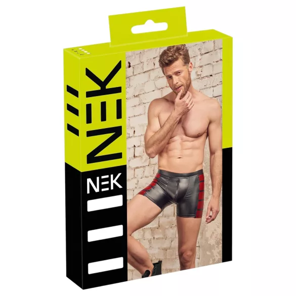 NEK - bokserki męskie z zamkiem - czarne z czerwonymi wstawkami - 2XL