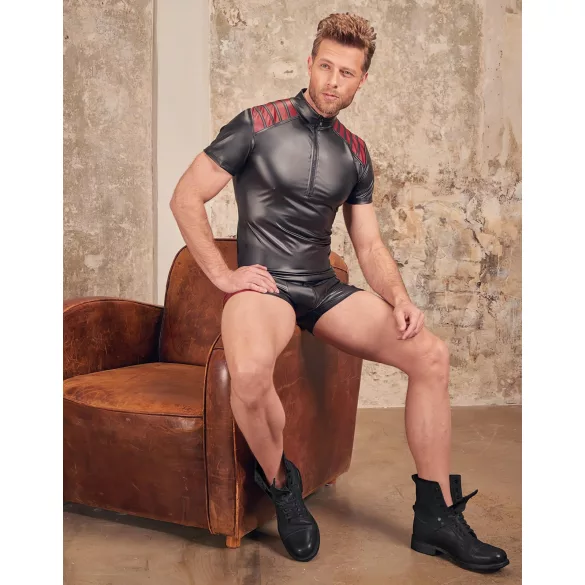NEK - bluza męska z czerwonymi wstawkami i zamkiem - czarna - XL