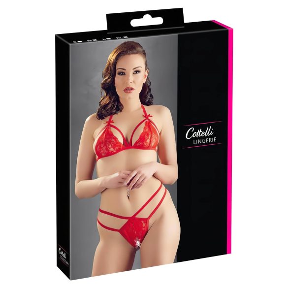 Cottelli - otwarty, koronkowy komplet biustonosza (czerwony) - XL