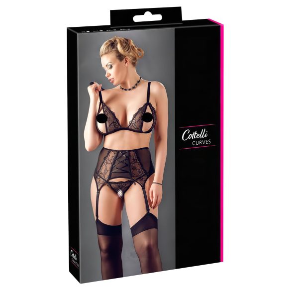Cottelli Plus Size - koronkowa bielizna trio (czarna)