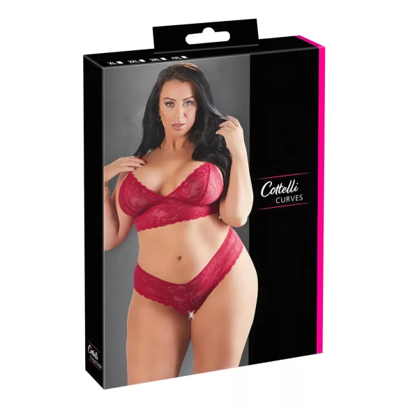 Cottelli Plus Size - komplet bielizny - miękka koronka - czerwony