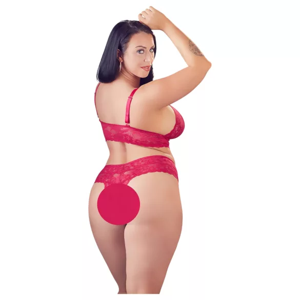 Cottelli Plus Size - komplet bielizny - miękka koronka - czerwony