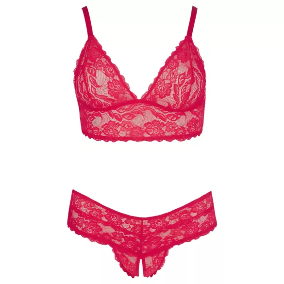 Cottelli Plus Size - komplet bielizny - miękka koronka - czerwony