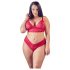 Cottelli Plus Size - miękki koronkowy zestaw biustonoszy (czerwony) - 3XL