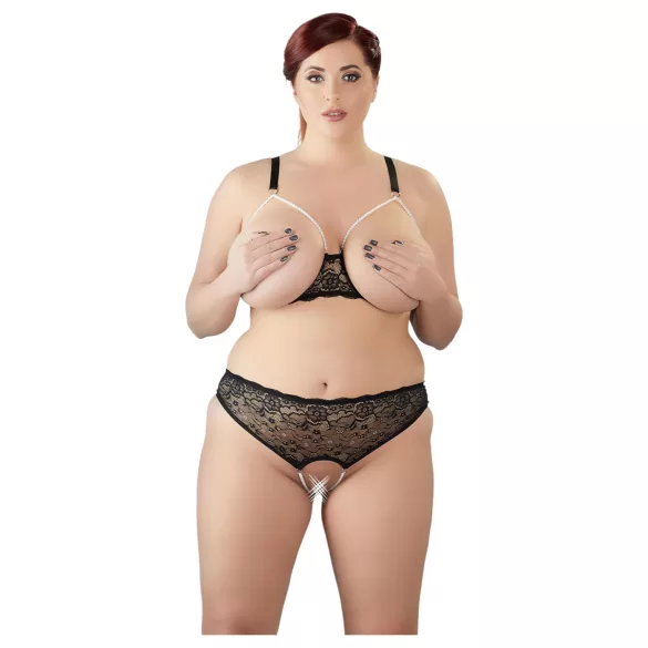 Cottelli Plus Size - komplet bielizny z koralikami - czarny