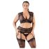 Cottelli Plus Size - lśniący zestaw koronkowy (czarny)
