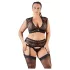 Cottelli Plus Size - komplet bielizny z koronką i cyrkoniami - czarny - 3XL