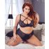 Cottelli Plus Size - Biustonosz i majtki z krzyżowymi paskami (czarne) - 85E/L
