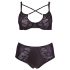 Cottelli Plus Size - Biustonosz i majtki z krzyżowymi paskami (czarne) - 85E/L
