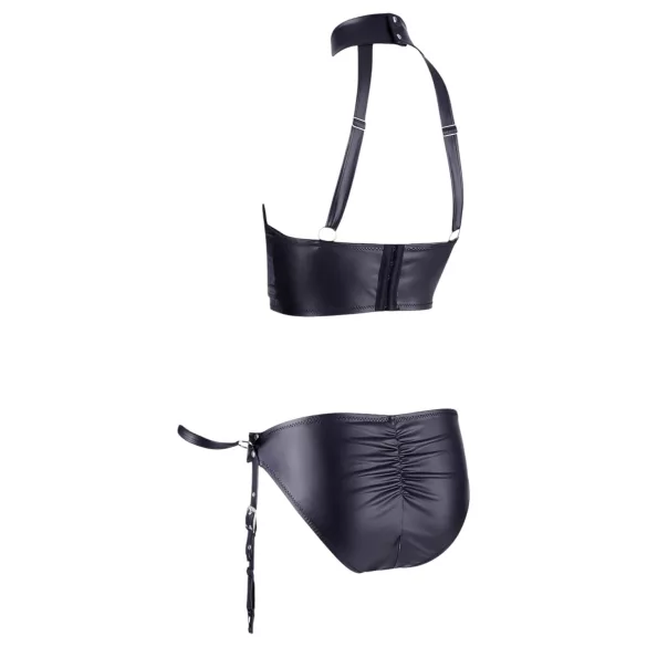Cottelli Bondage - biustonosz push-up z kajdankami - błyszczący czarny - M