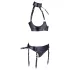 Cottelli Bondage - biustonosz push-up z kajdankami - błyszczący czarny - L