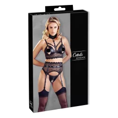  Cottelli Bondage - komplet bielizny koronkowy z kajdankami - czarny - M
