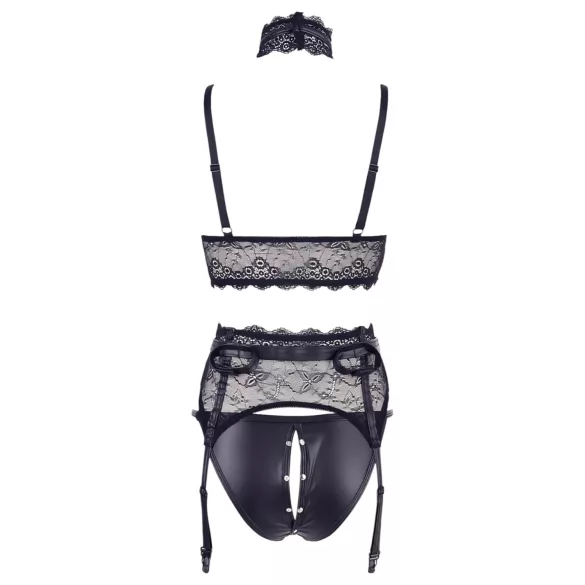 Cottelli Bondage - koronkowy zestaw bielizny z kajdankami (czarny) - XL