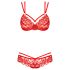 Obsessive 860-SET-3 - czerwony koronkowy zestaw biustonoszy z różą - L/XL
