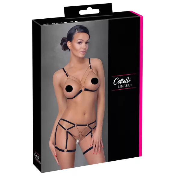 Cottelli - uprząż na ciało z łańcuszkami - 2 części - czarna - M