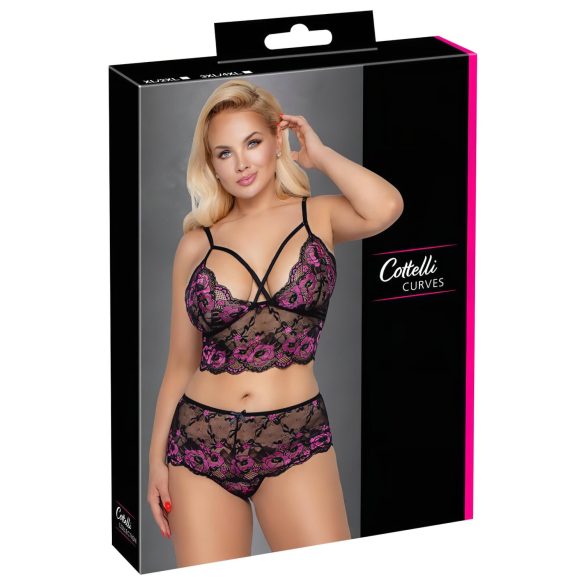 Cottelli Plus Size – kwiatowy stanik (czarno-fioletowy)