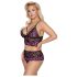 Cottelli Plus Size – kwiatowy stanik (czarno-fioletowy) - 3XL/4XL