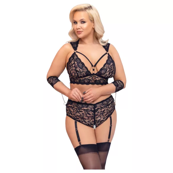 Cottelli Bondage Plus Size - koronkowy zestaw biustonoszy (czarny)