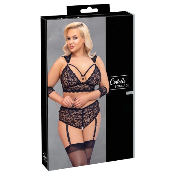 Cottelli Bondage Plus Size - komplet koronkowy stanik (czarny) - 3XL