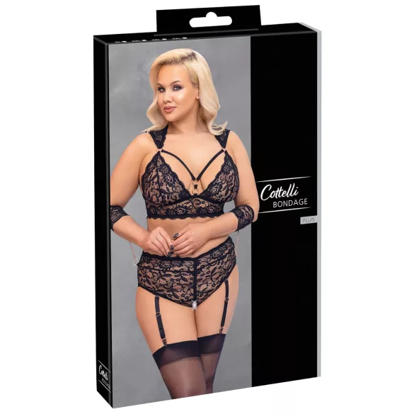 Cottelli Bondage Plus Size - koronkowy zestaw biustonoszy (czarny) - 3XL