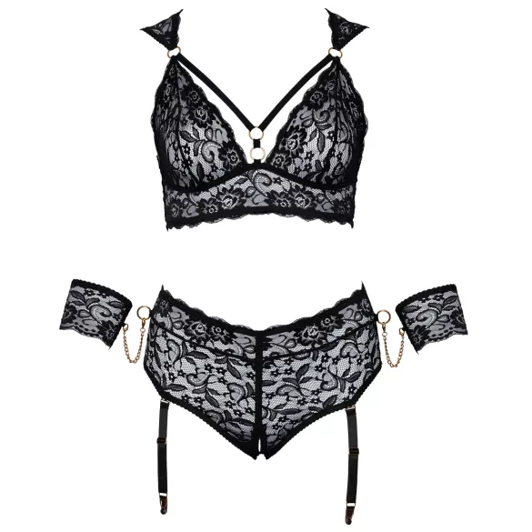 Cottelli Bondage Plus Size - koronkowy zestaw biustonoszy (czarny) - 3XL