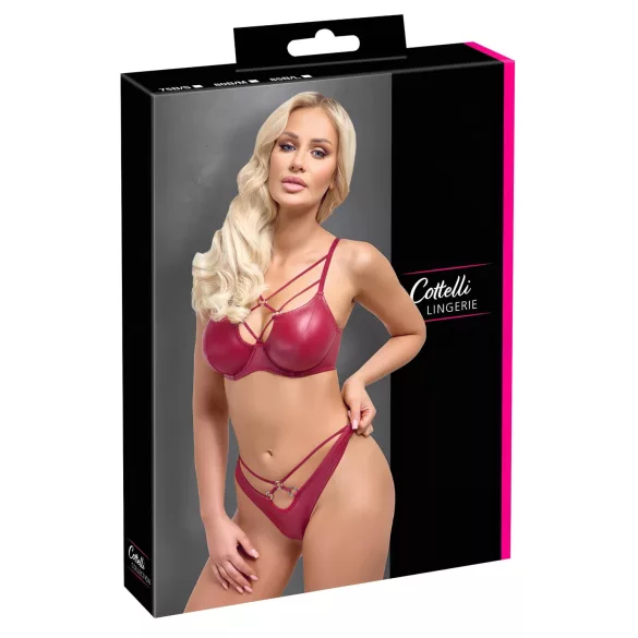 Cottelli Party - komplet bielizny błyszczący - czerwony - 80B/M