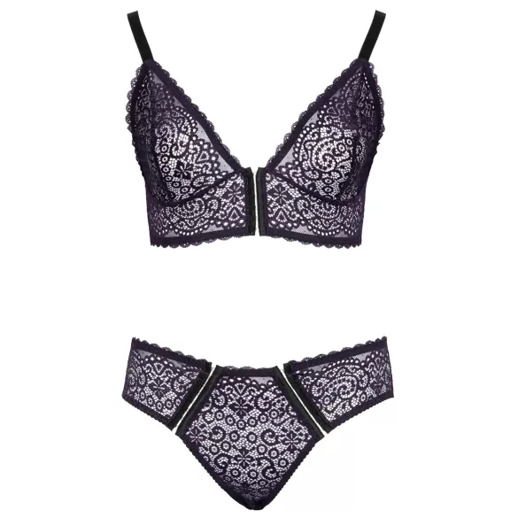 Cottelli Plus Size - prześwitujący wzorzysty zestaw biustonoszy (fioletowy)
