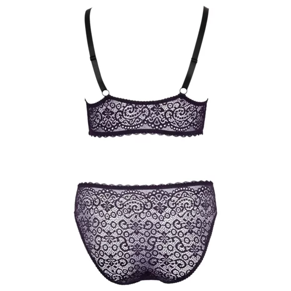 Cottelli Plus Size - prześwitujący wzorzysty zestaw biustonoszy (fioletowy)