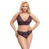Cottelli Plus Size - prześwitujący wzorzysty zestaw biustonoszy (fioletowy) - 2XL