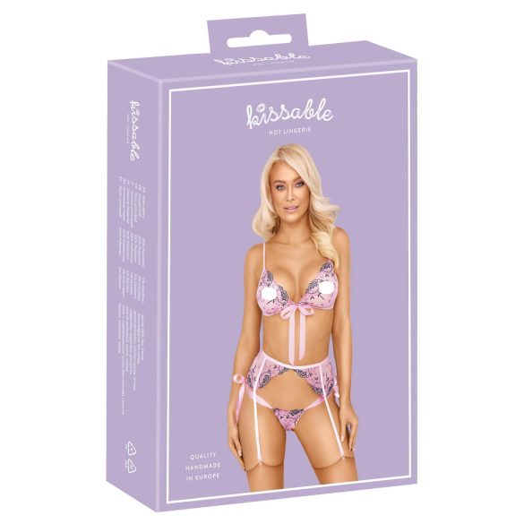 Kissable - Różowy komplet bielizny z haftem kwiatowym