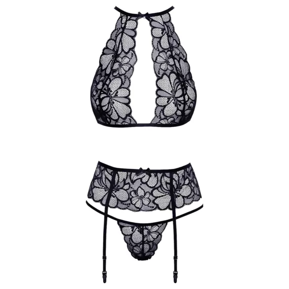 Kissable – koronkowy zestaw biustonosz z paskiem (czarny) - L/XL
