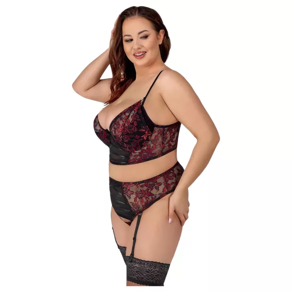 Cottelli Plus Size - regulowany komplet biustonosza (czerwony)