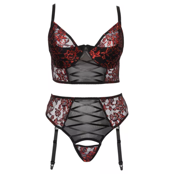 Cottelli Plus Size - regulowany komplet biustonosza (czerwony)