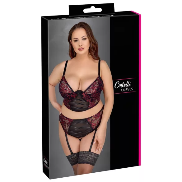 Cottelli Plus Size - regulowany komplet biustonosza (czerwony)