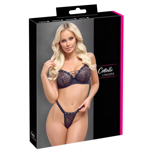 Cottelli Party - komplet bielizny - stanik wiązany - czarny - 85C/L