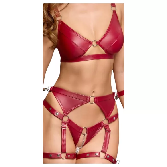 Cottelli Bondage - lśniący stanik i kajdanki (czerwony) - L