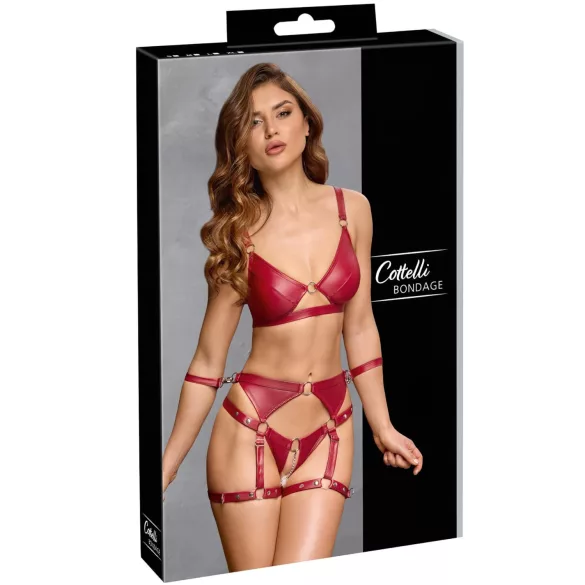 Cottelli Bondage - lśniący stanik i kajdanki (czerwony) - L