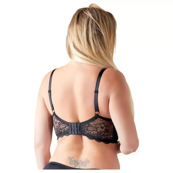 Cottelli Plus Size - biustonosz unoszący piersi z paskami i kółkami (czarny)