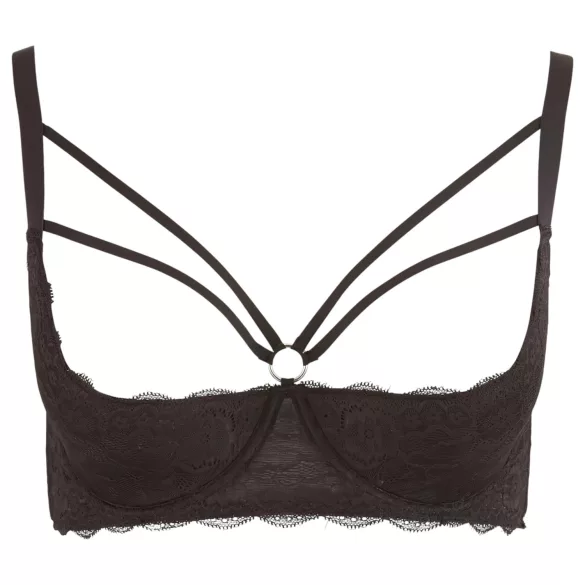 Cottelli Plus Size - biustonosz unoszący piersi z paskami i kółkami (czarny)