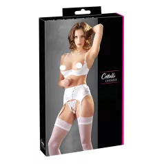   Cottelli - biustonosz typu open bra z koronką i sznurowaniem - biały - 80B/M