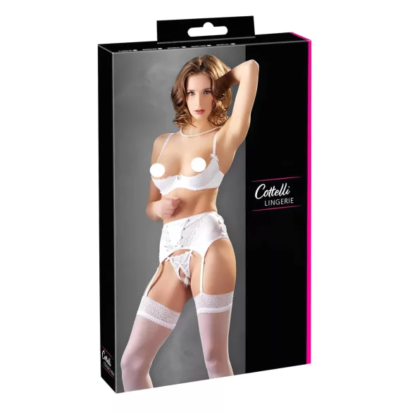 Cottelli - biustonosz typu open bra z koronką i sznurowaniem - biały - 85C/L