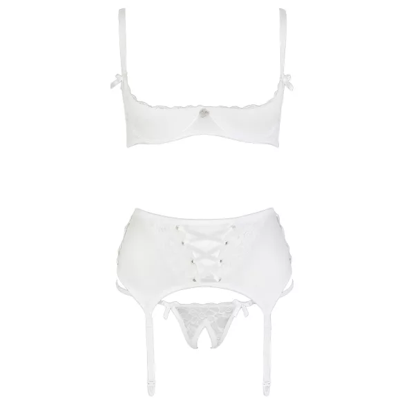 Cottelli - biustonosz typu open bra z koronką i sznurowaniem - biały - 85C/L