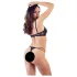 Cottelli - biustonosz z paskami i pierścieniami - tanga - czarny - 85C/L