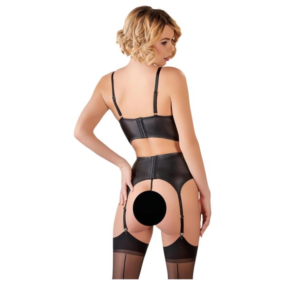 Abierta Fina - komplet bielizny z paskami i koronką - czarny