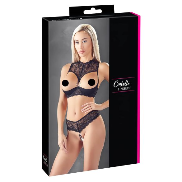 Cottelli - otwarty zestaw biustonosz (czarny) - 85B/L