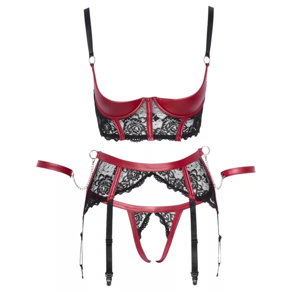 Cottelli Bondage - Matowy, koronkowy biustonosz typu push-up (czerwony) - M