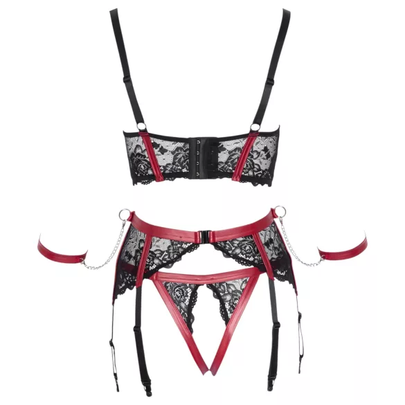 Cottelli Bondage - Matowy, koronkowy biustonosz typu push-up (czerwony) - M