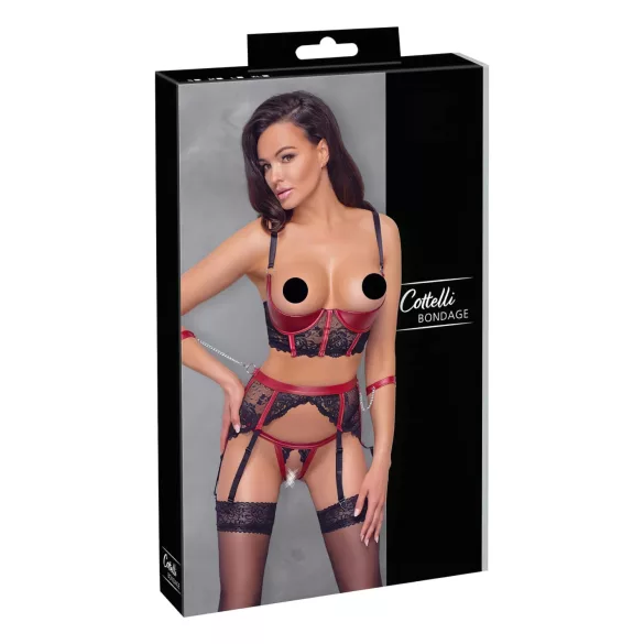 Cottelli Bondage - Matowy, koronkowy biustonosz typu push-up (czerwony) - XL