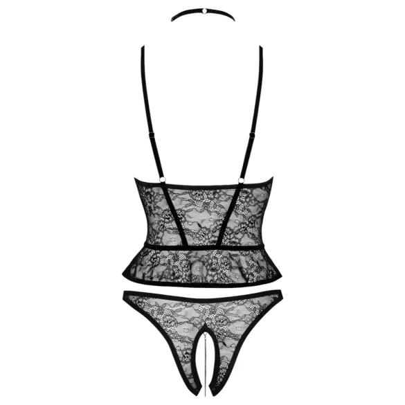Abierta Fina - otwarte stringi i gorset (czarny) - L