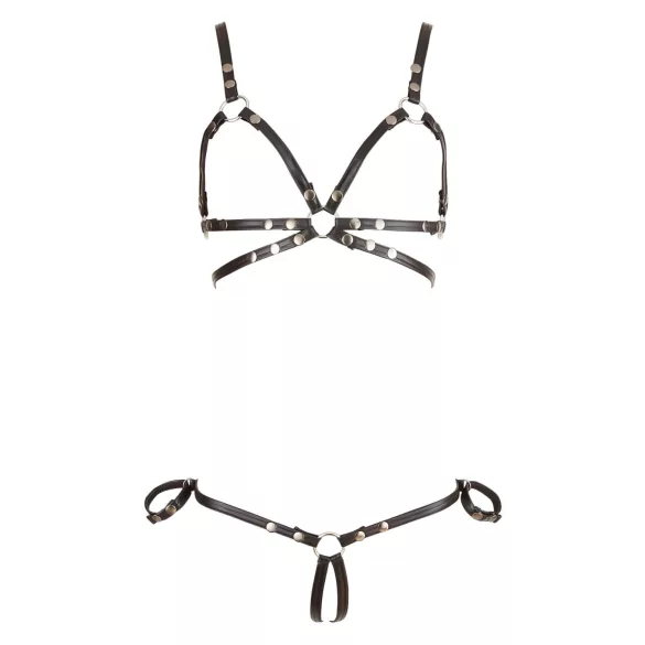 Cottelli Bondage - uprząż na ciało bikini - błyszcząca - czarny - M